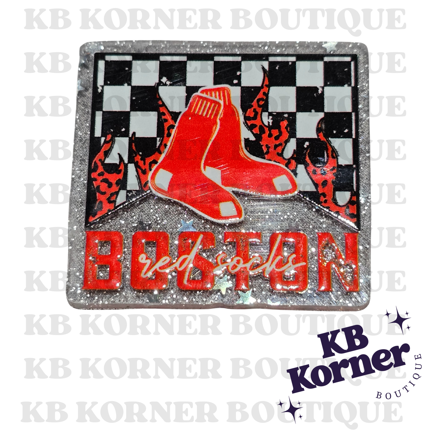 ⚾️ Acrylic Glitter Flatbacks- Red Sox Marlboro Flame ⚾️