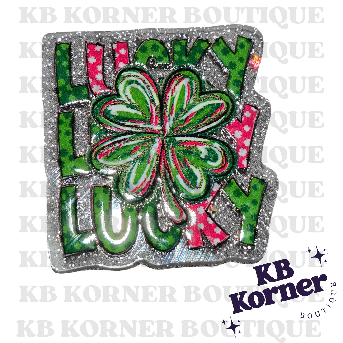 🍀 Acrylic Glitter Flatbacks- St. Patrick's Lucky Shamrock 🍀