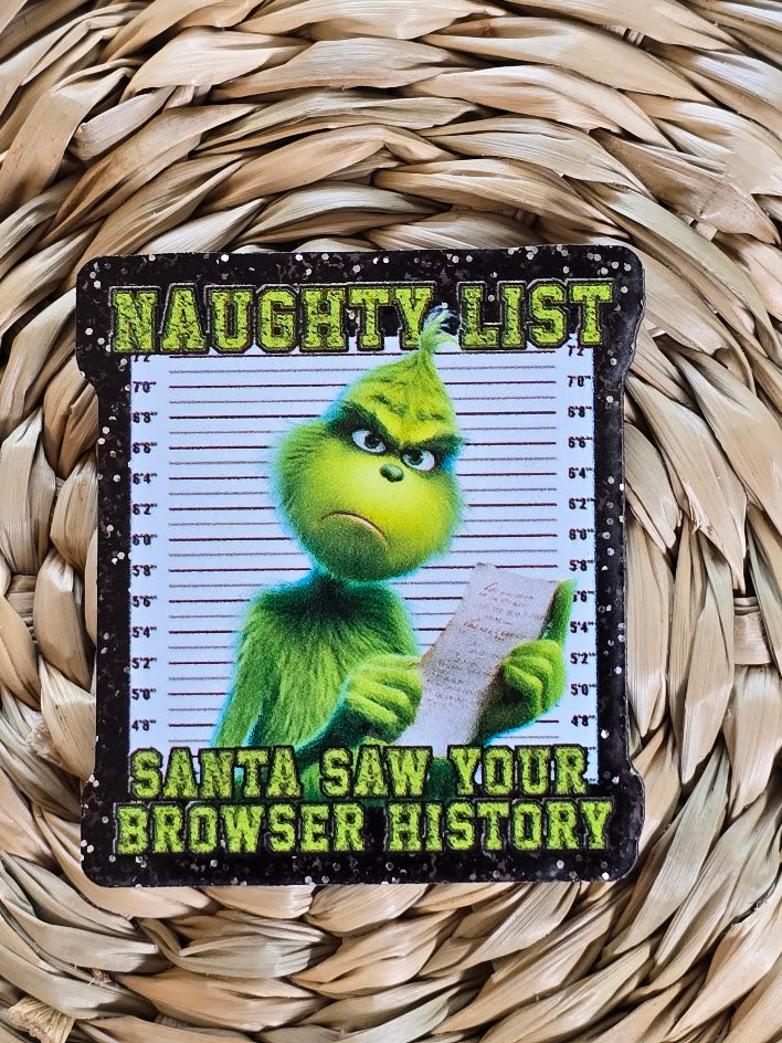 Acrylic Glitter Flatbacks - Santa Saw Your Browser History